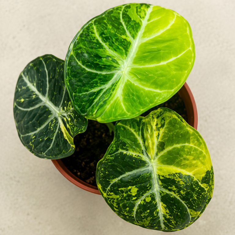 Alocasia Ninja Aurea Variegated tissue culture plantlet in sterile container