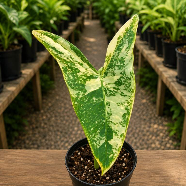 Alocasia Zebrina Aurea Variegated tissue culture plantlet in sterile container