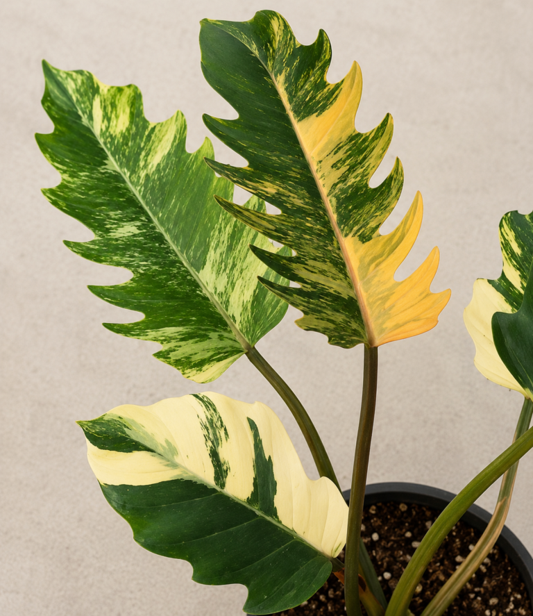 Philodendron Caramel Marble Variegated tissue culture plantlet in sterile container